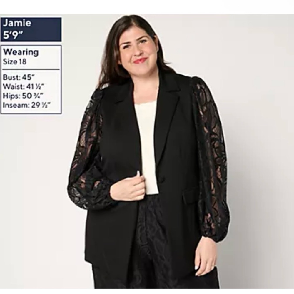 Dennis Basso Regular Ponte Knit Blazer with Lace Sleeves NWT-16 - Picture 3 of 14